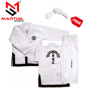 Martial Sports Traditional Taekwondo ITF Uniform Gi Whe/Blk Free Belt, Free Ship