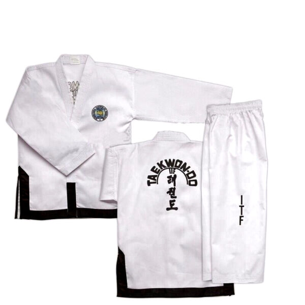 Martial Sports Traditional Taekwondo ITF Uniform Gi Whe/Blk Free Belt, Free Ship