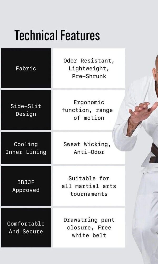 Martial Sports Premium Brazilian Jiu Jitsu Gi Uniform White Free Belt, Free Ship