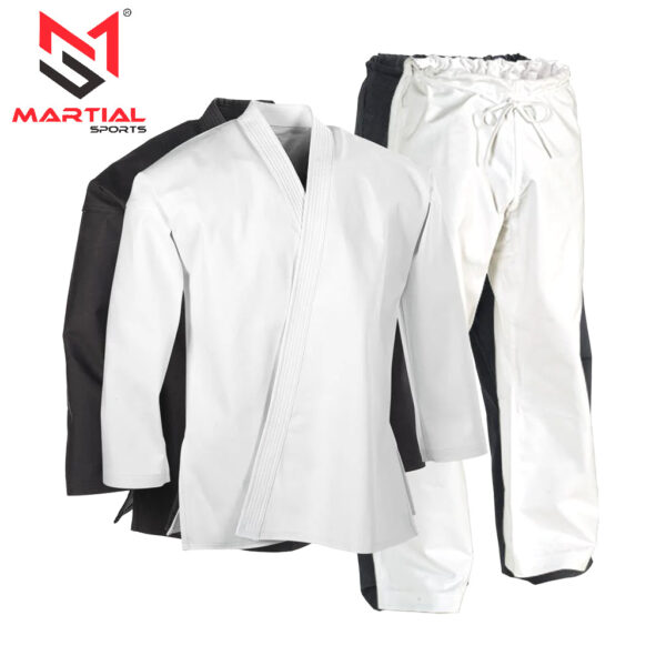 Martial Sports Heavyweight Karate Gi White/Black 14-oz 100% Cotton Free Shipping